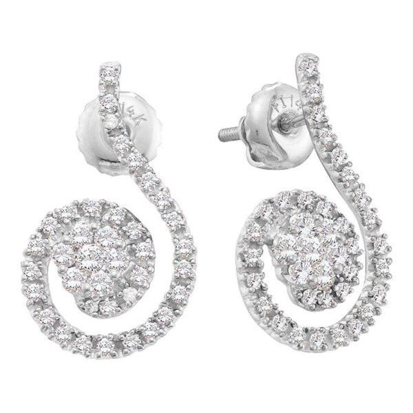 14K White Gold Round Diamond Curled Flower Cluster Earrings 1/2 Cttw - Gold Americas
