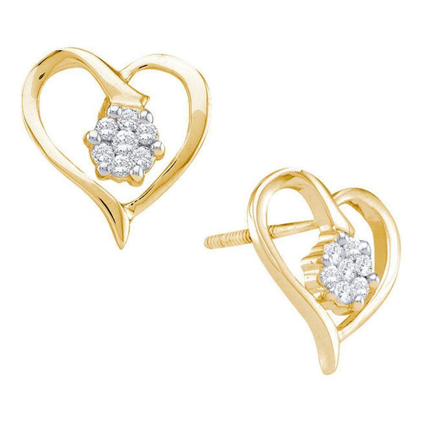 10K Yellow Gold Round Diamond Cluster Heart Screwback Earrings 1/6 Cttw - Gold Americas
