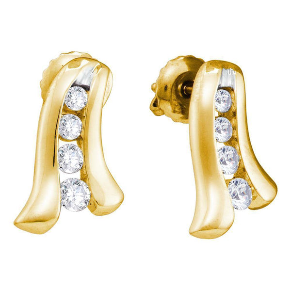 14K Yellow Gold Round Diamond Ribbon Screwback Stud Earrings 1/3 Cttw - Gold Americas