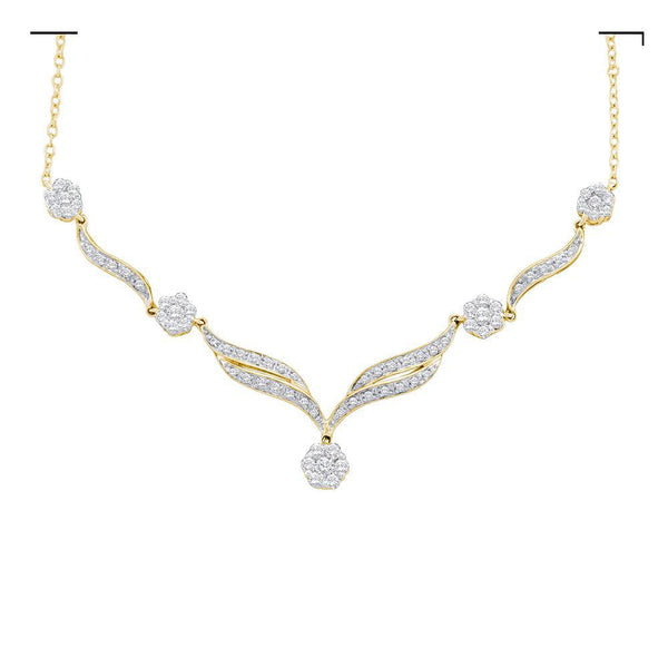 14K Yellow Gold Womens Round Diamond Cluster Y-Shape Necklace 3/4 Cttw