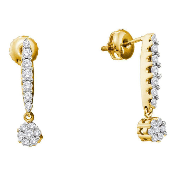 14K Yellow Gold Round Diamond Flower Cluster Screwback Dangle Earrings 1/2 Cttw - Gold Americas