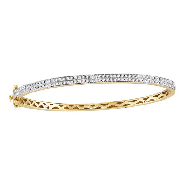 14K Yellow Gold Diamond Bangle Bracelet 1.00 Cttw