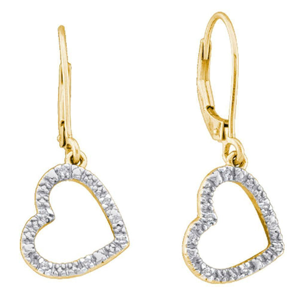 10K Yellow Gold Round Diamond Heart Dangle Earrings 1/20 Cttw - Gold Americas