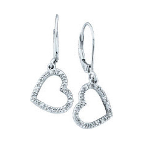 10K White Gold Round Diamond Heart Dangle Earrings 1/20 Cttw - Gold Americas