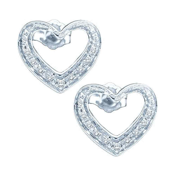 10K White Gold Round Diamond Heart Cluster Screwback Earrings 1/8 Cttw - Gold Americas