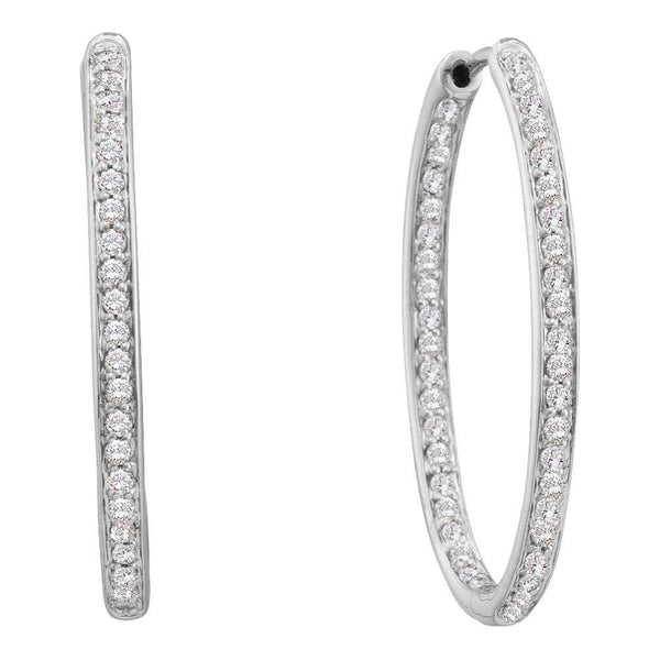 14K White Gold Round Diamond Inside Outside Endless Hoop Earrings 1/4 Cttw - Gold Americas