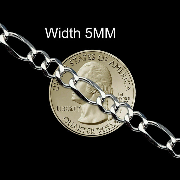 14K White Gold Hollow Figaro Chain 5MM - Gold Americas