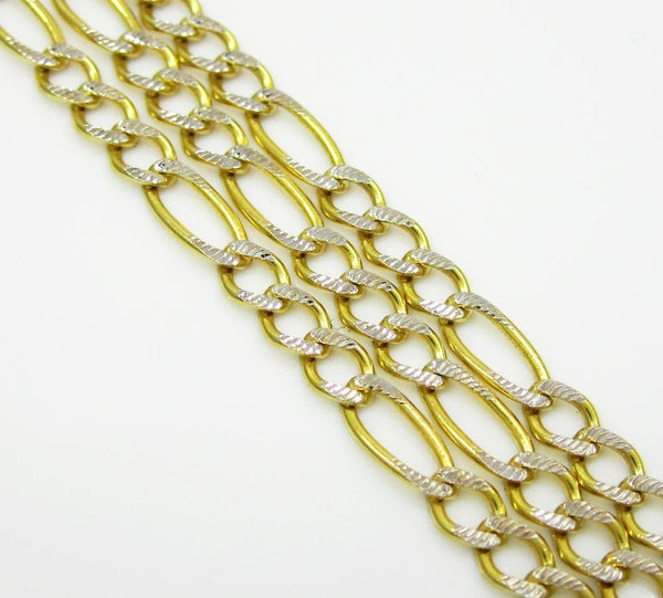 10K Yellow Gold Hollow Pave Figaro Chain 3.5MM