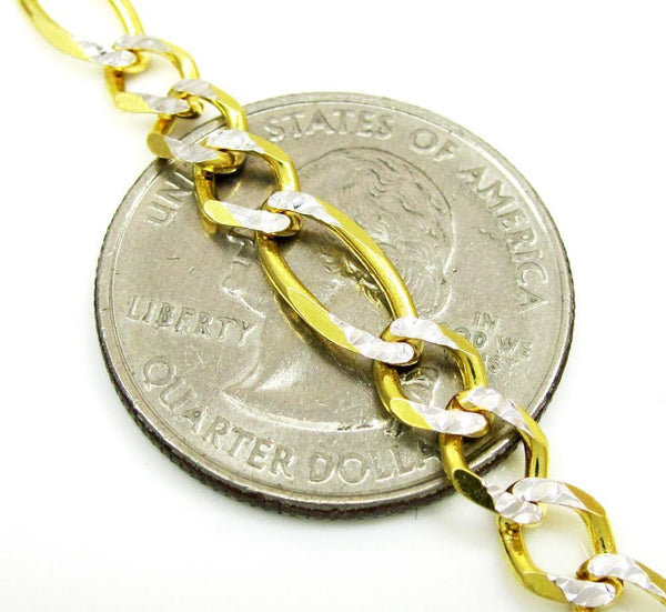 10K Yellow Gold Hollow Pave Figaro Chain 5.5MM