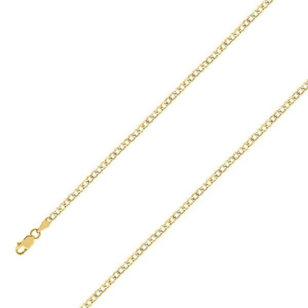 14k Yellow Gold Finish 3mm Silver Pave Cuban Chain Size- 9" - Gold Americas