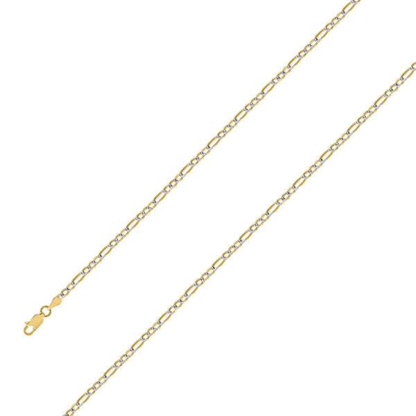 14k Yellow Gold Plated 3mm Silver Pave Figaro Chain Size- 8" - Gold Americas