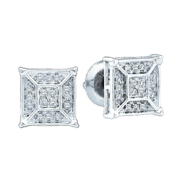 10K White Gold Round Diamond Square Geometric Cluster Earrings 1/8 Cttw - Gold Americas