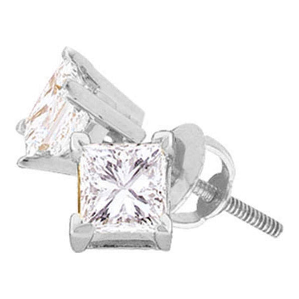 14K White Gold Unisex Princess Diamond Solitaire Stud Earrings 1/3 Cttw - Gold Americas