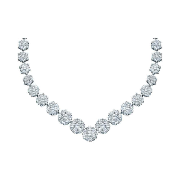 14K White Gold Womens Round Diamond Cluster V-Shape Luxury Necklace 5.00 Cttw