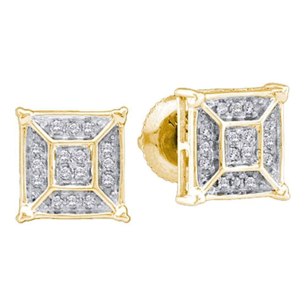 10K Yellow Gold Round Diamond Square Geomteric Cluster Earrings 1/10 Cttw - Gold Americas