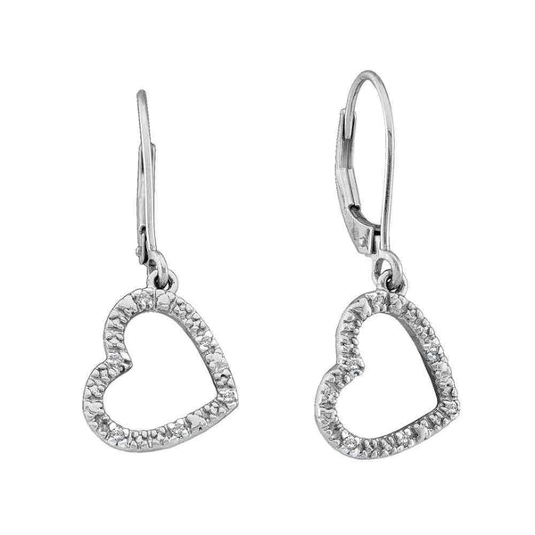 14K White Gold Round Diamond Heart Dangle Earrings 1/20 Cttw - Gold Americas