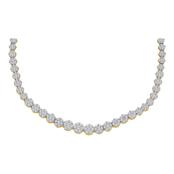 14K Yellow Gold Womens Round Diamond Flower Cluster Luxury Necklace 10 Cttw
