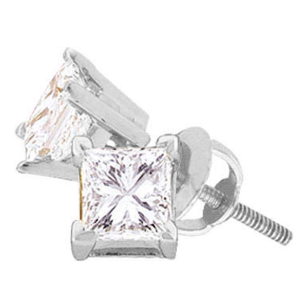 14K White Gold Unisex Princess Diamond Solitaire Studs Earrings 1/5 Cttw - Gold Americas