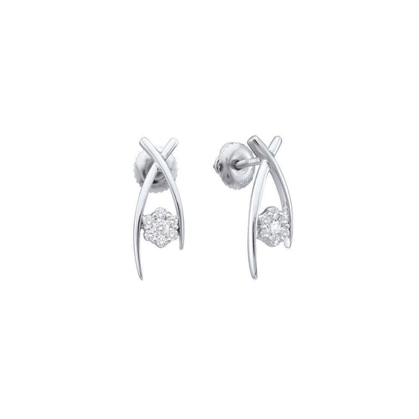 10K White Gold Round Diamond Flower Cluster Screwback Earrings 1/4 Cttw - Gold Americas