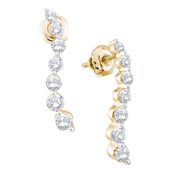 14K Yellow Gold Round Diamond Graduated Journey Stud Earrings 1.00 Cttw - Gold Americas
