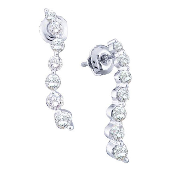 14K White Gold Round Diamond Graduated Journey Stud Earrings 1.00 Cttw - Gold Americas