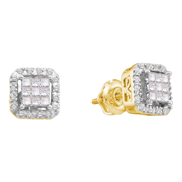 14K Yellow Gold Princess Diamond Square Frame Cluster Earrings 1/3 Cttw - Gold Americas