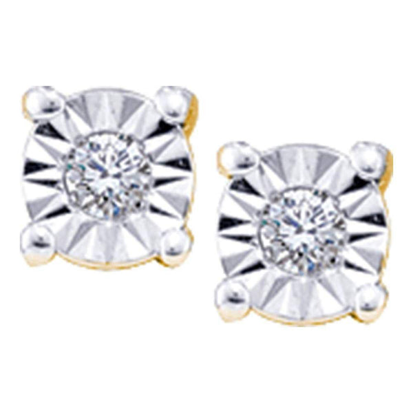 14K Yellow Gold Round Illusion-set Diamond Solitaire Screwback Earrings 1/20 Cttw - Gold Americas