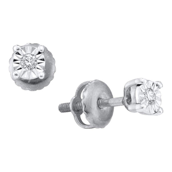 14K White Gold Round Illusion-set Diamond Solitaire Screwback Earrings 1/20 Cttw - Gold Americas
