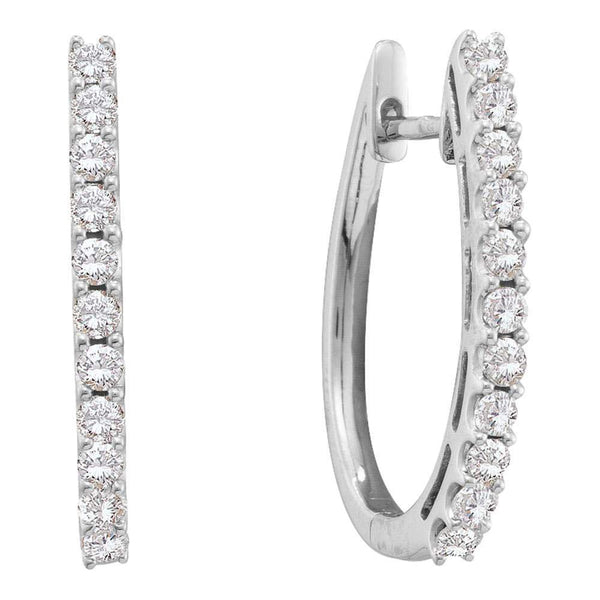 14K White Gold Round Diamond Single Row Hoop Earrings 1.00 Cttw - Gold Americas