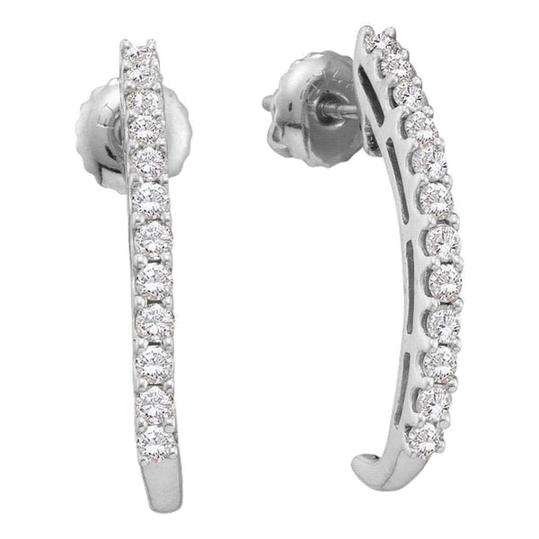 14K White Gold Round Diamond J Half Hoop Screwback Earrings 1/2 Cttw - Gold Americas
