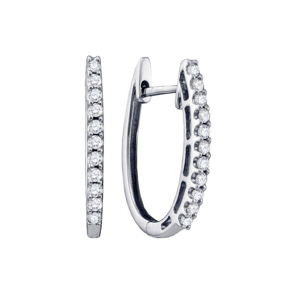 14K White Gold Round Pave-set Diamond Single Row Hoop Earrings 1/4 Cttw - Gold Americas