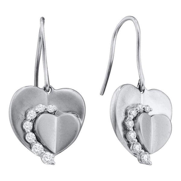 14K White Gold Round Diamond Heart Dangle Wire Earrings 1/3 Cttw - Gold Americas