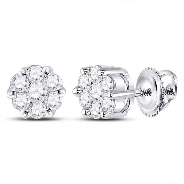 10K White Gold Round Diamond Flower Cluster Earrings 1/4 Cttw - Gold Americas