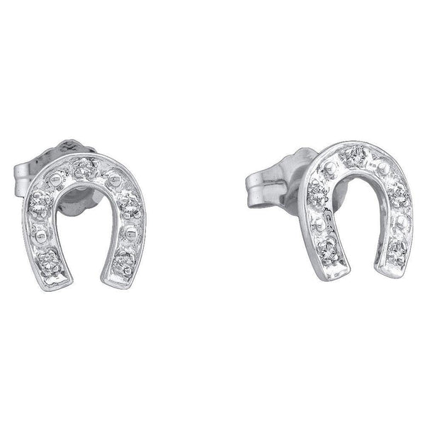Sterling Silver Round Diamond Lucky Horseshoe Screwback Earrings 1/20 Cttw - Gold Americas