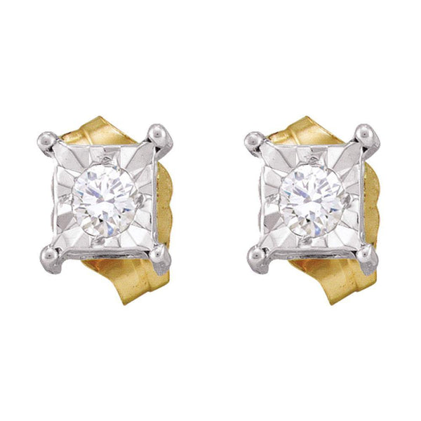 10K Yellow Gold Round Diamond Square-shape Stud Earrings 1/8 Cttw - Gold Americas