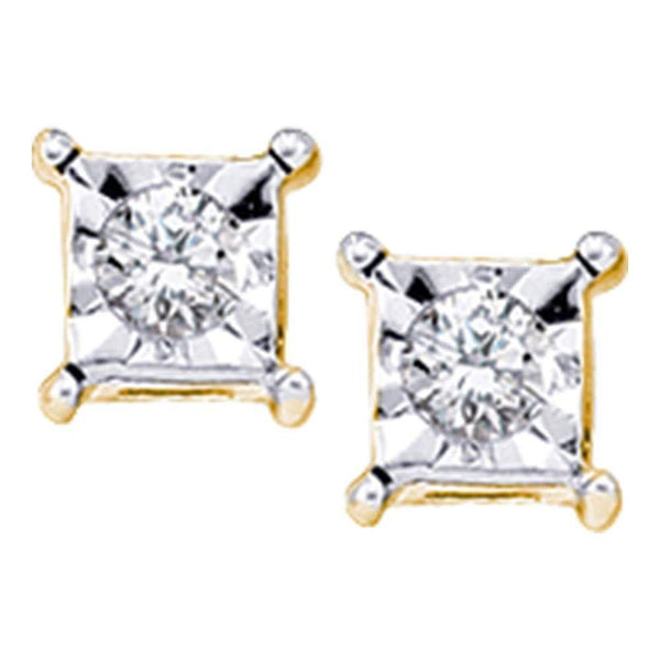 10K Yellow Gold Round Diamond Solitaire Square Stud Earrings 1/20 Cttw - Gold Americas