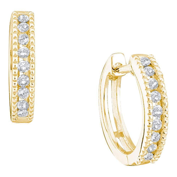 10k Yellow Gold Round Channel-set Diamond Simple Milgrain-accent Hoop Earrings 1/4 Cttw - Gold Americas