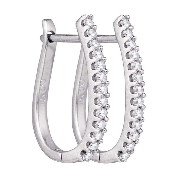 10K White Gold Round Pave-set Diamond Oblong Hoop Earrings 1/4 Cttw - Gold Americas