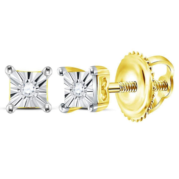 Yellow-tone Sterling Silver Round Diamond Solitaire Earrings .01 Cttw - Gold Americas
