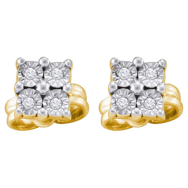 Yellow-tone Sterling Silver Round Diamond Cluster Earrings 1/20 Cttw - Gold Americas