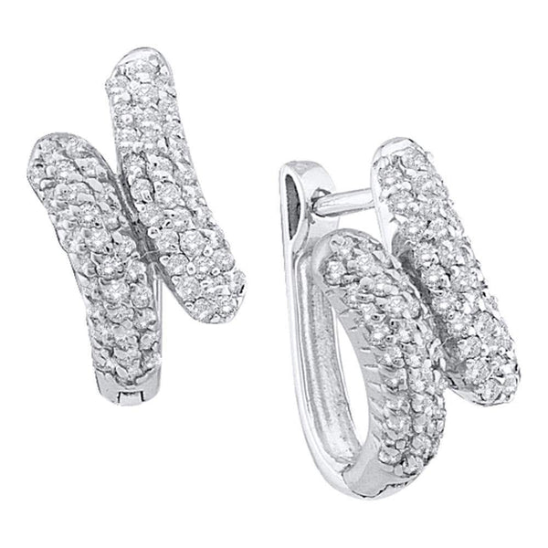 14K White Gold Round Diamond Bypass Huggie Hoop Earrings 1/2 Cttw - Gold Americas