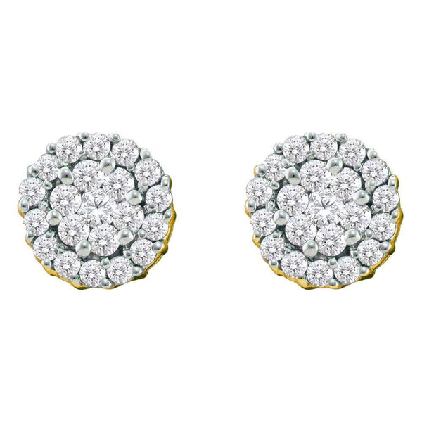 14K Yellow Gold Round Diamond Flower Cluster Screwback Earrings 3/4 Cttw - Gold Americas
