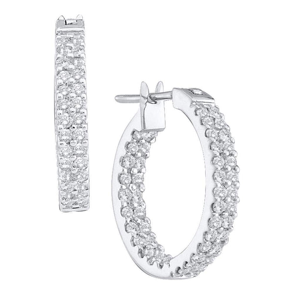 10K White Gold Round Diamond Hoop Earrings 1.00 Cttw - Gold Americas