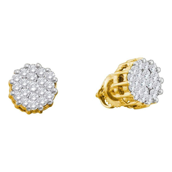 14K Yellow Gold Round Diamond Cluster Earrings 1.00 Cttw - Gold Americas