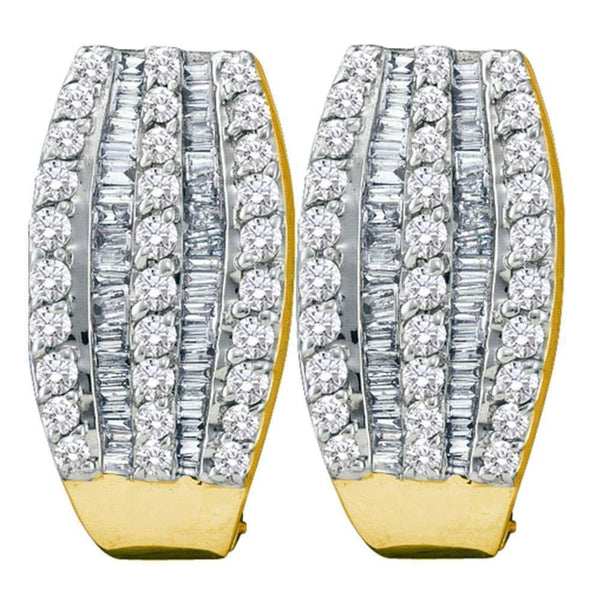 14K Yellow Gold Round Baguette Diamond French-clip Hoop Earrings 1.00 Cttw - Gold Americas