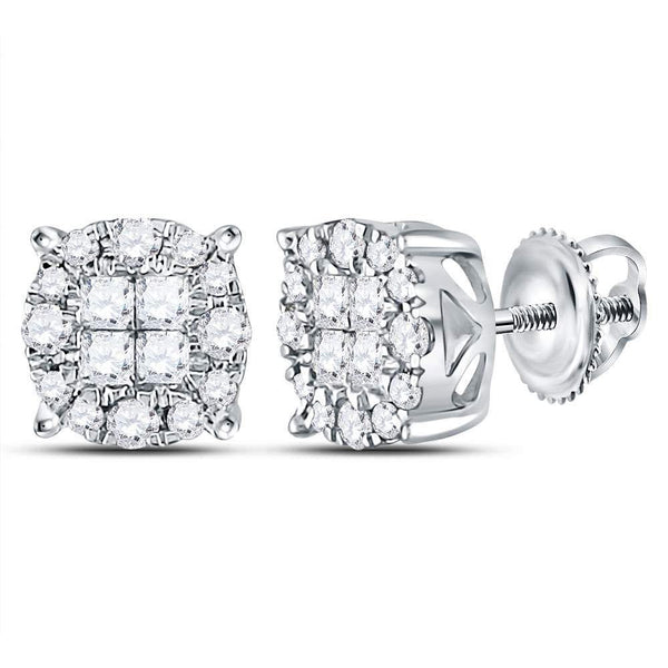 14K White Gold Princess Round Diamond Soleil Cluster Earrings 1/2 Cttw - Gold Americas