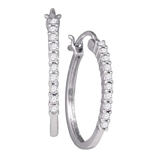 14K White Gold Round Diamond Slender Snap-down Hoop Earrings 1/4 Cttw - Gold Americas