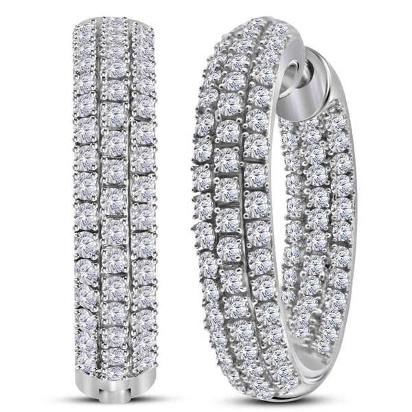 14K White Gold Round Diamond Inside Outside Hoop Earrings 2.00 Cttw - Gold Americas