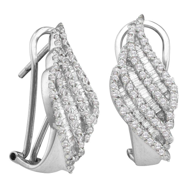 14K White Gold Round Baguette Diamond Half J Hoop French-clip Earrings 1-1/3 Cttw - Gold Americas