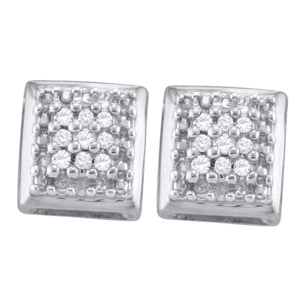 Sterling Silver Round Diamond Square Cluster Screwback Earrings 1/10 Cttw - Gold Americas